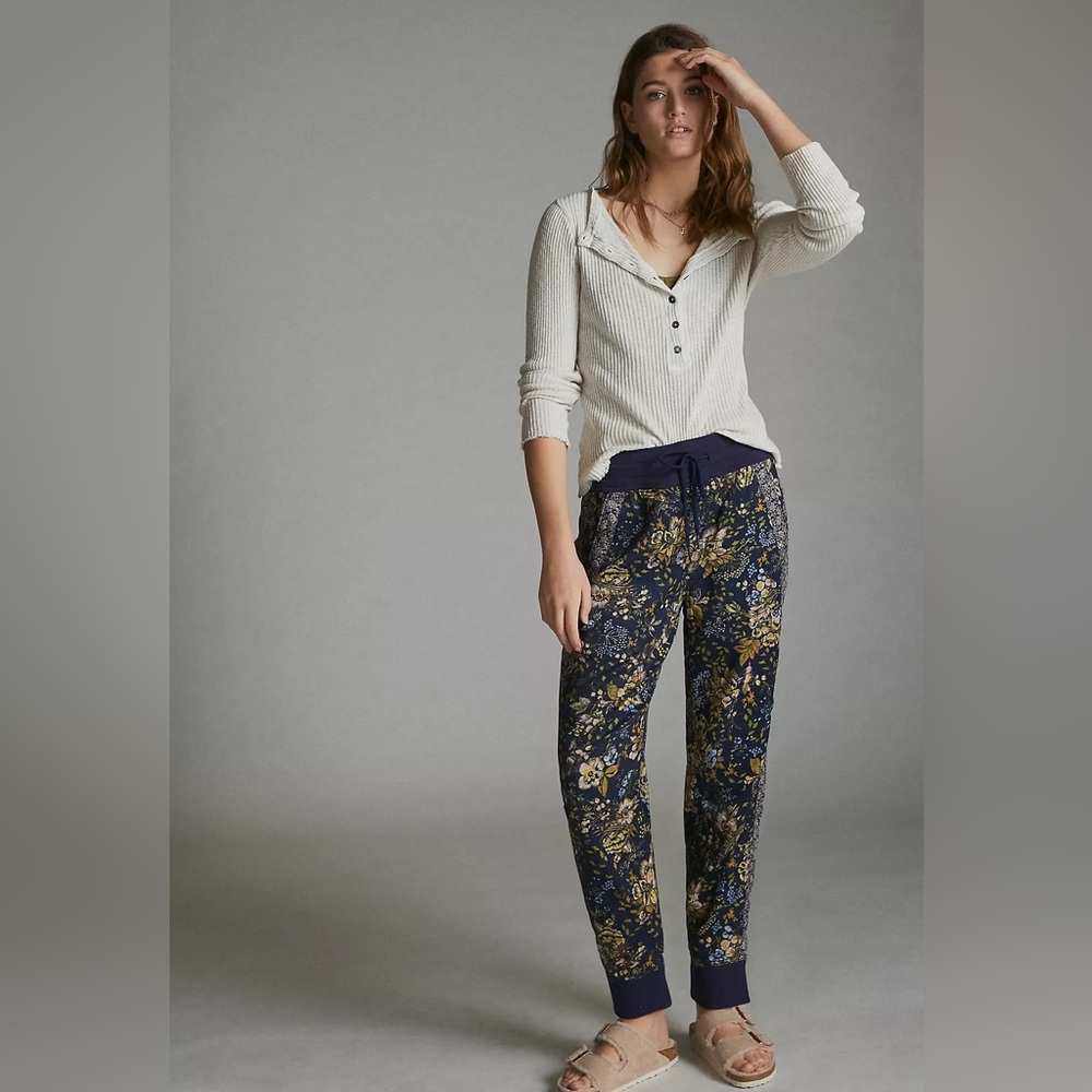 Anthropologie Kallie Floral Pull On Drawstring High Waist Ankle Jogger Small